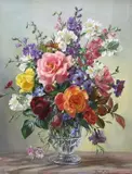Still life of flowers in a glass vase by Albert Williams, oil on canvas, sold Jan 2024