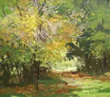 Autumn 2004 by Ura Misuraev, oil on board, sold Jan 2024