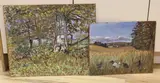 Woodland landscape and Chickens in a field by Michael John Blaker, oil, sold Jan 2024