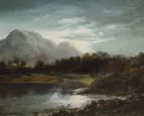 Mountainous river landscape by Arthur Gard, oil on board, sold Jan 2024