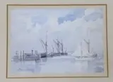 Harbour with fishing boats by Philip Connard, watercolour, sold Jan 2024