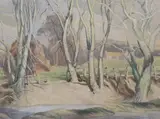 Landscape with trees beside a stream by Ernest Alfred Benney, watercolour, sold Jan 2024