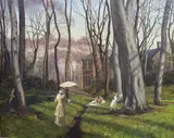 Mother and children in the grounds of a country by Byron Cooper, 1880, oil on canvas, sold Jan 2024