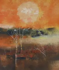 Landscape by Thomas Yeo, mixed media, sold Jan 2024