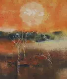 Landscape by Thomas Yeo, mixed media, sold Jan 2024