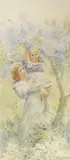 Mother and child before a landscape by Charles G. Hards, watercolour, offered Jan 2024