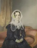 Portrait of a seated lady wearing a lace bonnet and by W.W. Waite, 1844, watercolour on card, sold Jan 2024