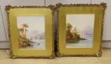 Italian mountainous lakeside scenes by Sydney Lawrence, watercolor, sold Jan 2024
