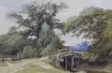 Bridge over stream by Henry Jutsum, watercolour, sold Jan 2024