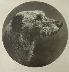 The Old Hound by Herbert Dicksee, etching, sold Jan 2024