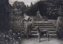 The Old Garden by Herbert Dicksee, etching, sold Jan 2024