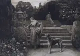The Old Garden by Herbert Dicksee, etching, sold Jan 2024