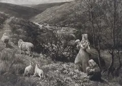 Primrose Gatherers by Herbert Dicksee, etching, sold Jan 2024