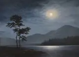 Moonlit lake scene by Gerald Davison Coulson, oil on canvas, sold Dec 2023