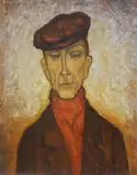 Portrait of a man wearing a cap by Leon de Bruyn, oil on board, sold Dec 2023