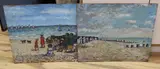 beach scene, Sussex by Michael John Blaker, oil, sold Dec 2023