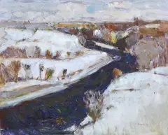 Winter Maryculter, Aberdeen by Gordon Bryce, oil on board, sold Dec 2023
