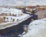 Winter Maryculter, Aberdeen by Gordon Bryce, oil on board, sold Dec 2023