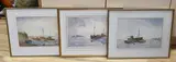 Boats and harbour scenes by Francis Leke, watercolor, sold Dec 2023