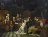 Interior with family around a dying manoil on by Eugène De Block, 1862, oil on panel, sold Dec 2023