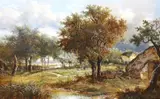 River landscape with figures and cottagesoil on canvassigned by Joseph Thors, oil on canvas, sold Dec 2023
