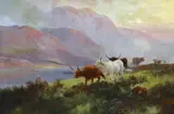 Gathering up the Cattle, Sunset Loch Eid by Henry R. Hall, oil on canvas, sold Dec 2023