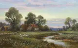 River landscape with ducks on the bankoil on by Alfred Augustus Glendening, Sr., oil on board, sold Dec 2023