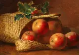 Still life with apples and holly beside a basketoil by Eloise Harriet Stannard, 1896, oil on canvas, sold Dec 2023