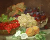 Red and white currants with grapes in a glass bowloil by Eloise Harriet Stannard, 1886, oil on canvas, sold Dec 2023