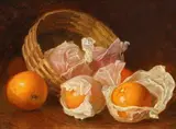 Still life of oranges and a basketoil on canvassigned by Eloise Harriet Stannard, 1895, oil on canvas, sold Dec 2023