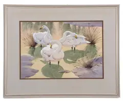 Whooper Swans by Noel William Cusa, watercolour and pencil, sold Apr 2024