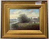 Pastoral landscape by John Edmund Mace, oil on board, sold Apr 2024