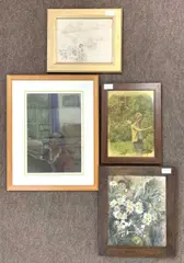 A young girl in a garden setting by Maurice Feild, pencil, offered Apr 2024