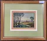 Hand coloured woodcut by Graham Dudley Page, woodcut, offered Apr 2024