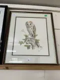 Barn Owl perched on a tree branch by Brian Bedford, watercolour, sold Apr 2024