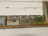 Travellers wagon in three seasonal Triptych scenes by Geoffrey M. Vivis, oil on canvas, sold Apr 2024