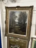 View through Autumnal trees with foreground figures by James Wallace, oil on canvas, sold Apr 2024
