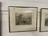 Landscape view across a river to a bridge with two figures by George Sheffield, 1884, watercolor, sold Apr 2024
