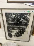 Landscape scene by John Hopwood, charcoal on paper, sold Apr 2024