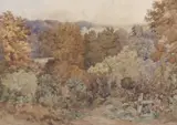 View over a wooded valley by John Joseph Cotman, 1870, watercolour, sold Mar 2024