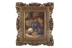 Still life of fruit by Oliver Clare, oil on board, sold Mar 2024
