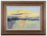 Nightfall - Burnham Overy by Ian Houston, gouache and acrylic on board, sold Mar 2024