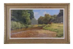 River Scene with Cattle by Frank Wright, oil on canvas, sold Mar 2024