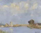 Acle Bridge by Owen Waters, oil on board, sold Mar 2024