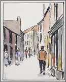Continental street scene by Roland Fisher, watercolour, sold Mar 2024