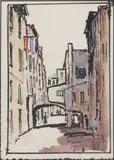 Street scene by Roland Fisher, watercolour, sold Mar 2024