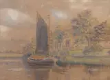 A wherry passing a church on the Broads by Stephen John Batchelder, 1863, watercolour, sold Mar 2024