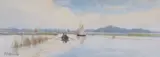 Wherry and rowing boat on the Broads by Charles Harmony Harrison, watercolour, sold Mar 2024