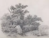 Wooded Landscape by John Berney Ladbrooke, 1855, pencil on paper, sold Mar 2024