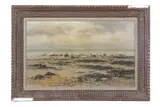 Beach scene with two figures in the shallows and a by Émile Louis Vernier, oil on canvas, sold Mar 2024